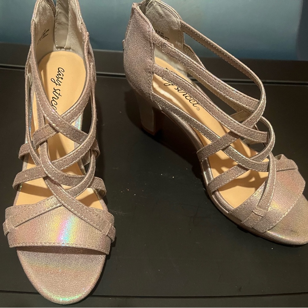 Easy Street Glittering Strappy Heels in Light Pink